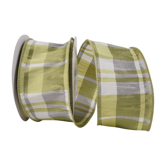 JAM Paper 2.5" x 10yd. Willow Plaid Wired Dupioni Ribbon